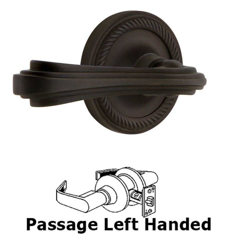 Rope Rose Passage Left Handed Fleur Lever in Oil-Rubbed Bronze
