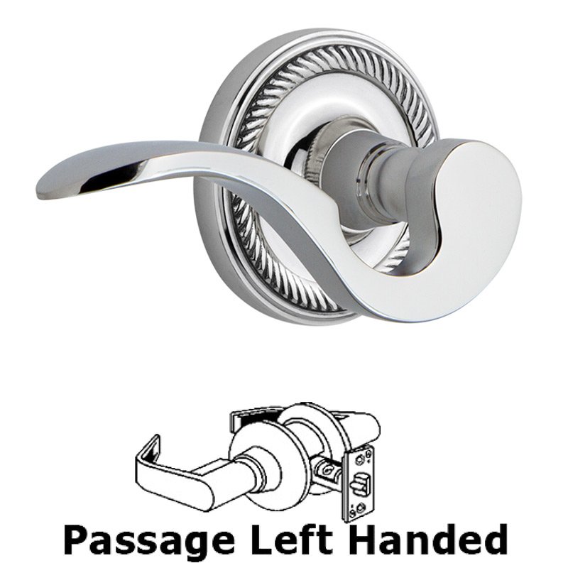 Rope Rose Passage Left Handed Manor Lever in Bright Chrome