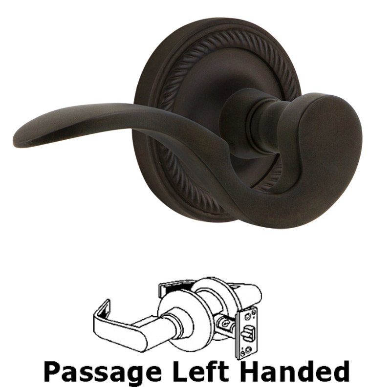 Rope Rose Passage Left Handed Manor Lever in Oil-Rubbed Bronze