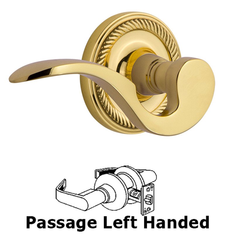 Rope Rose Passage Left Handed Manor Lever in Polished Brass