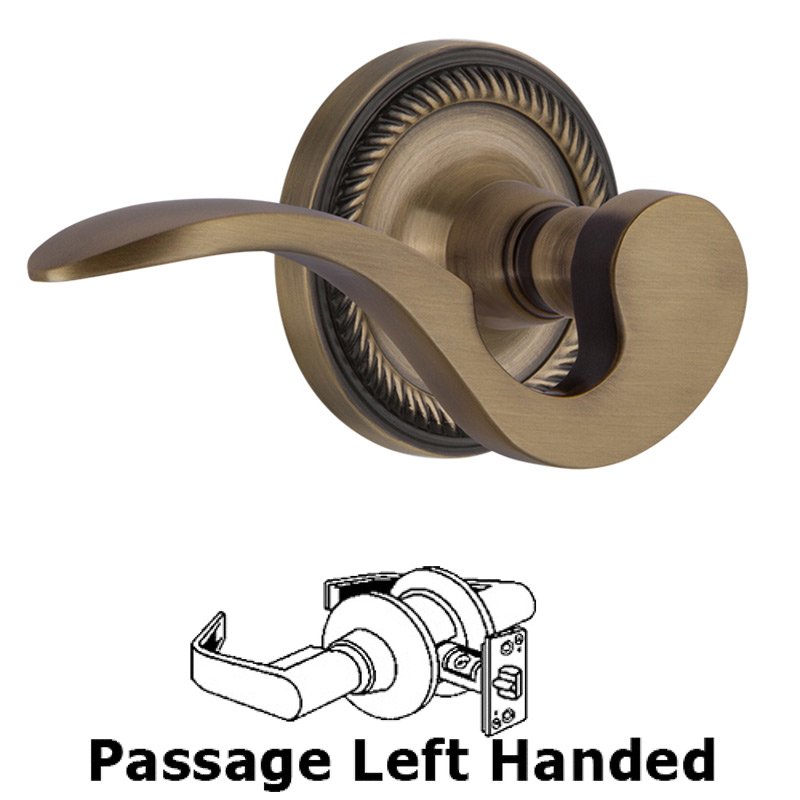 Rope Rose Passage Left Handed Manor Lever in Antique Brass
