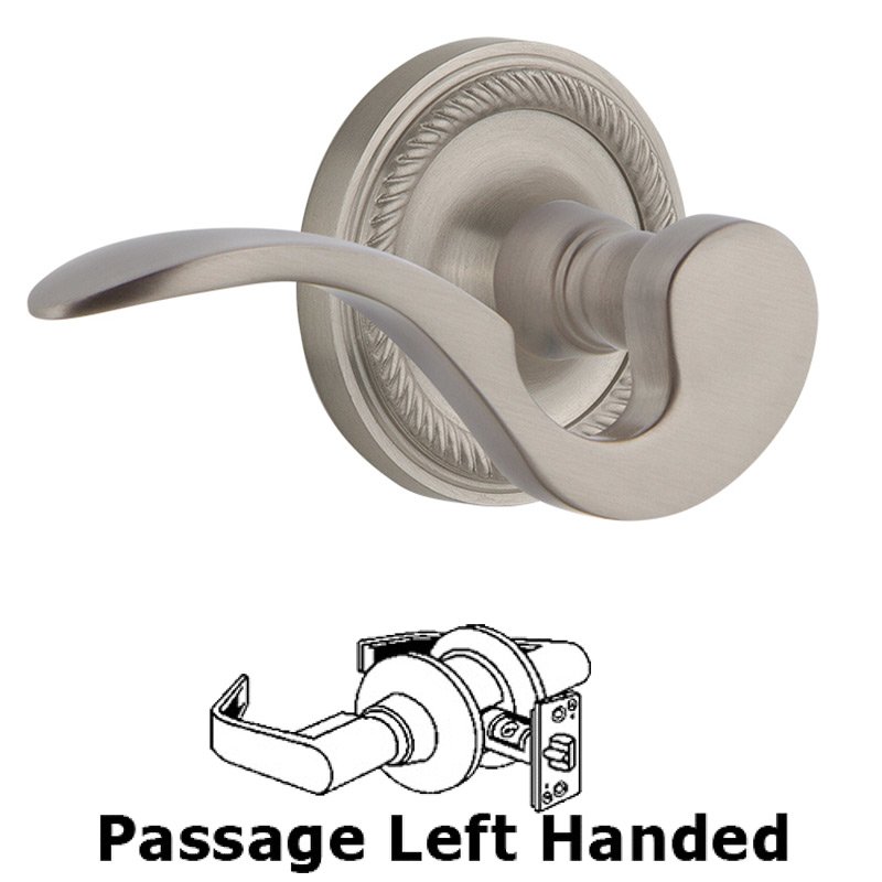 Rope Rose Passage Left Handed Manor Lever in Satin Nickel