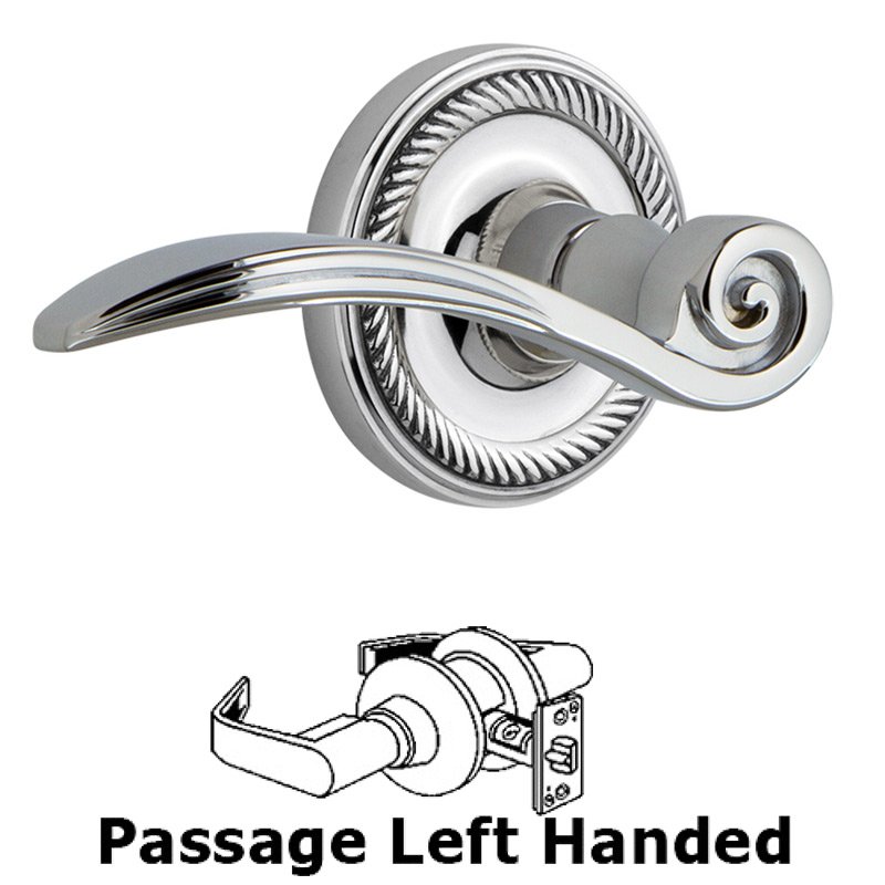 Rope Rose Passage Left Handed Swan Lever in Bright Chrome