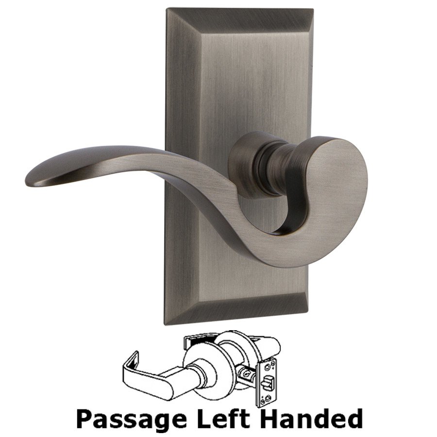 Studio Plate Passage Left Handed Manor Lever in Antique Pewter