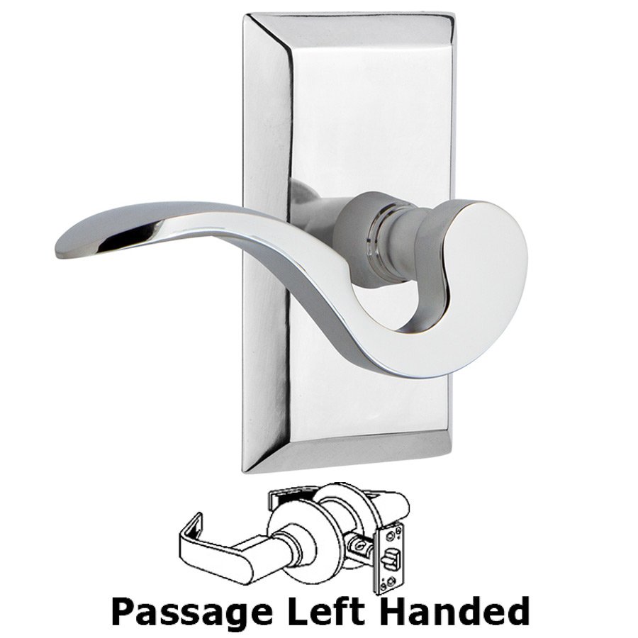 Studio Plate Passage Left Handed Manor Lever in Bright Chrome