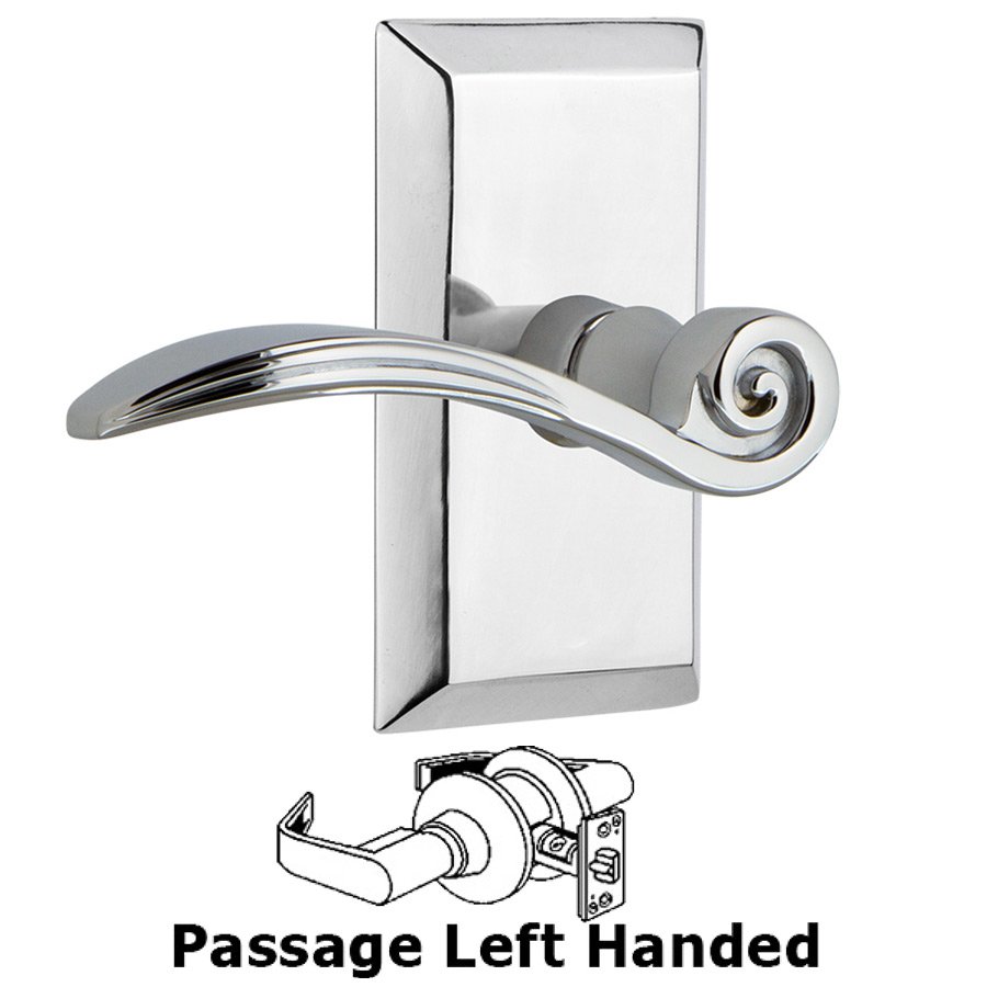 Studio Plate Passage Left Handed Swan Lever in Bright Chrome