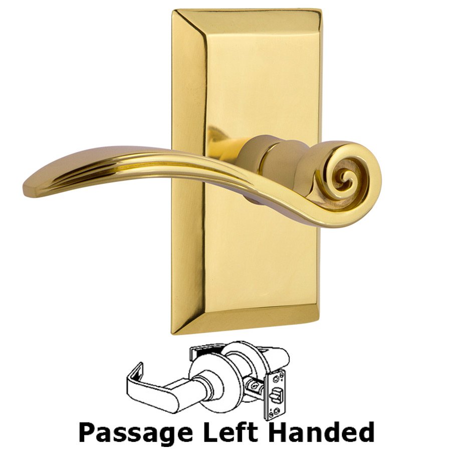Studio Plate Passage Left Handed Swan Lever in Polished Brass