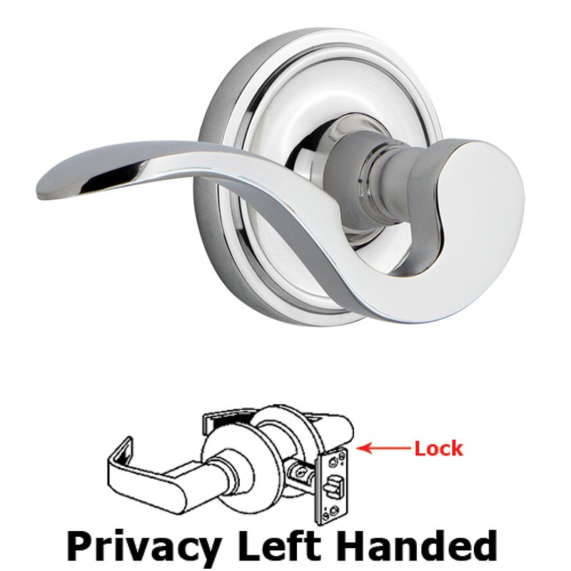 Classic Rose Privacy Left Handed Manor Lever in Bright Chrome