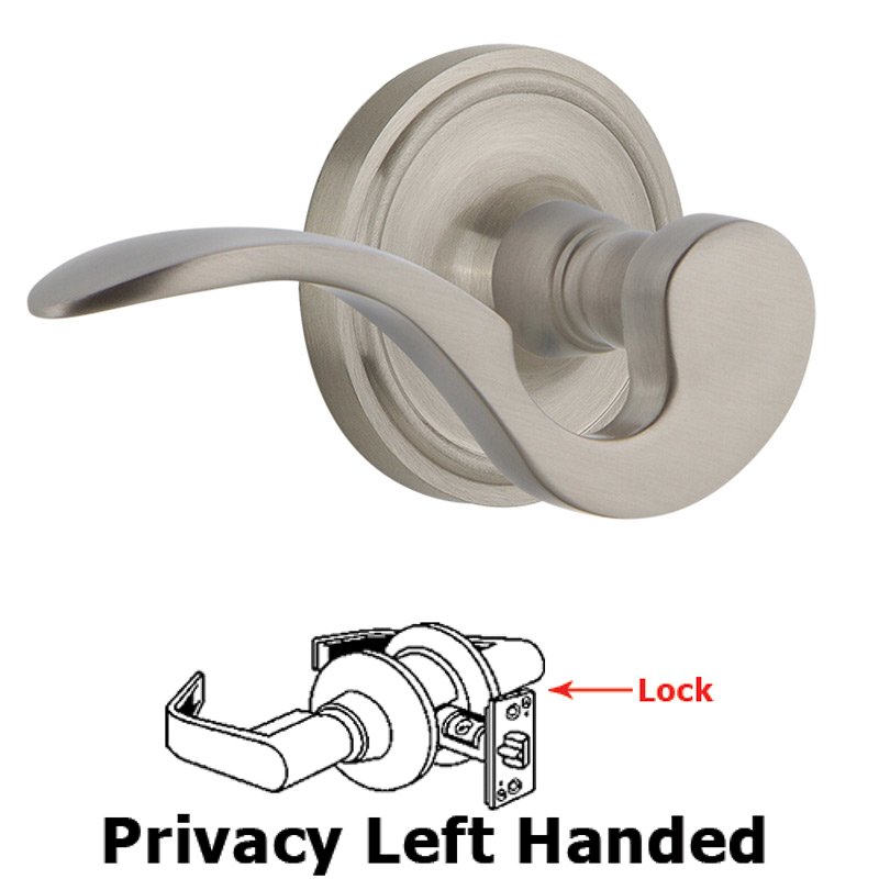 Classic Rose Privacy Left Handed Manor Lever in Satin Nickel