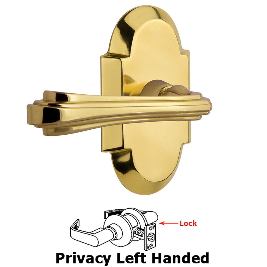 Cottage Plate Privacy Left Handed Fleur Lever in Polished Brass