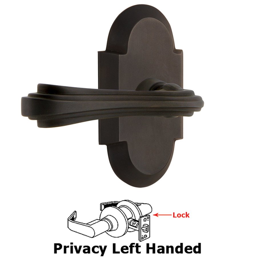Cottage Plate Privacy Left Handed Fleur Lever in Oil-Rubbed Bronze