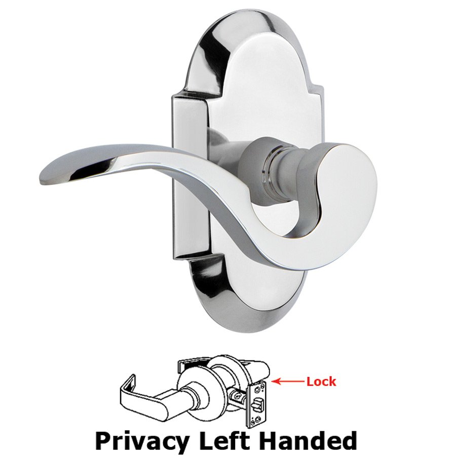 Cottage Plate Privacy Left Handed Manor Lever in Bright Chrome