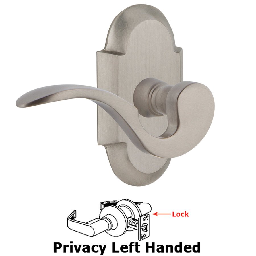 Cottage Plate Privacy Left Handed Manor Lever in Satin Nickel