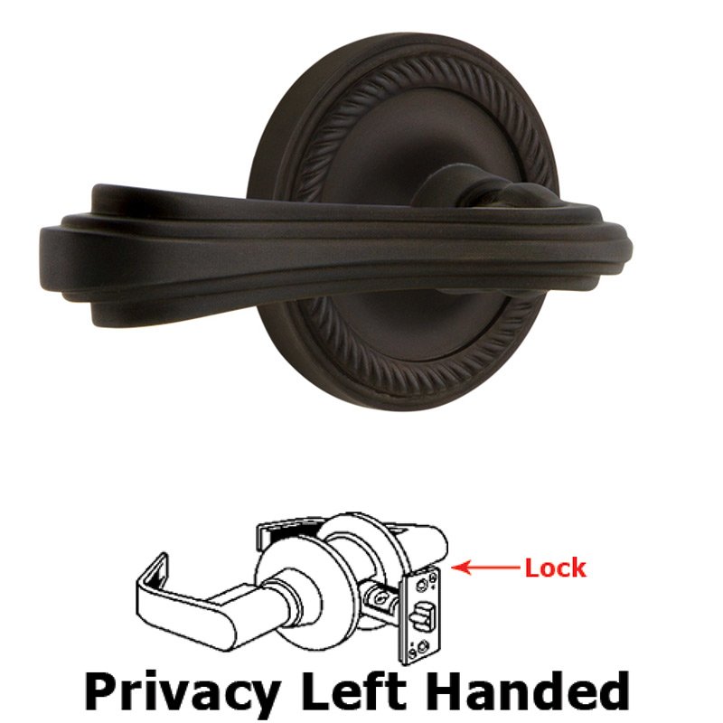 Rope Rose Privacy Left Handed Fleur Lever in Oil-Rubbed Bronze