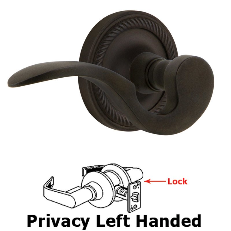 Rope Rose Privacy Left Handed Manor Lever in Oil-Rubbed Bronze