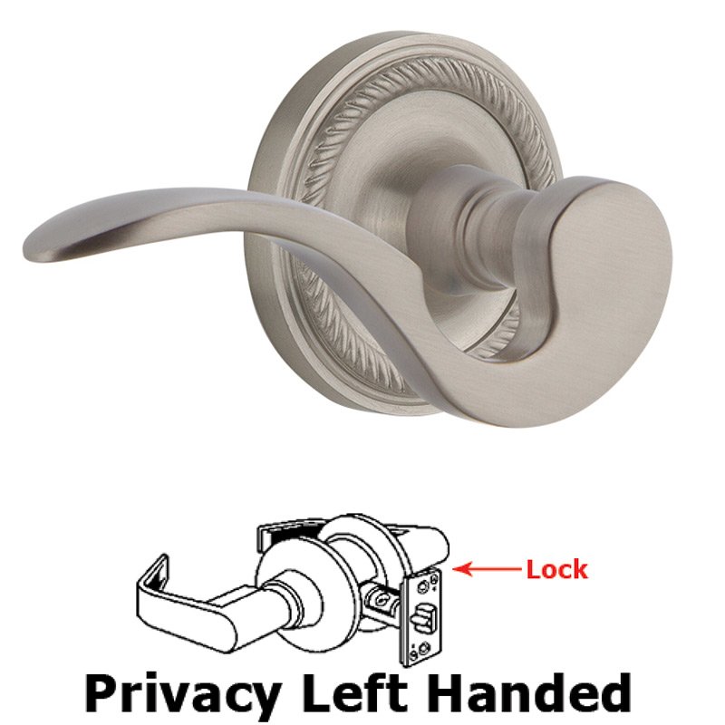 Rope Rose Privacy Left Handed Manor Lever in Satin Nickel