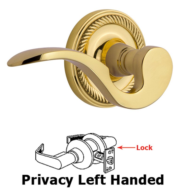 Rope Rose Privacy Left Handed Manor Lever in Polished Brass