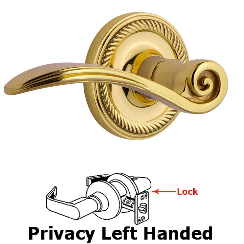 Rope Rose Privacy Left Handed Swan Lever in Polished Brass