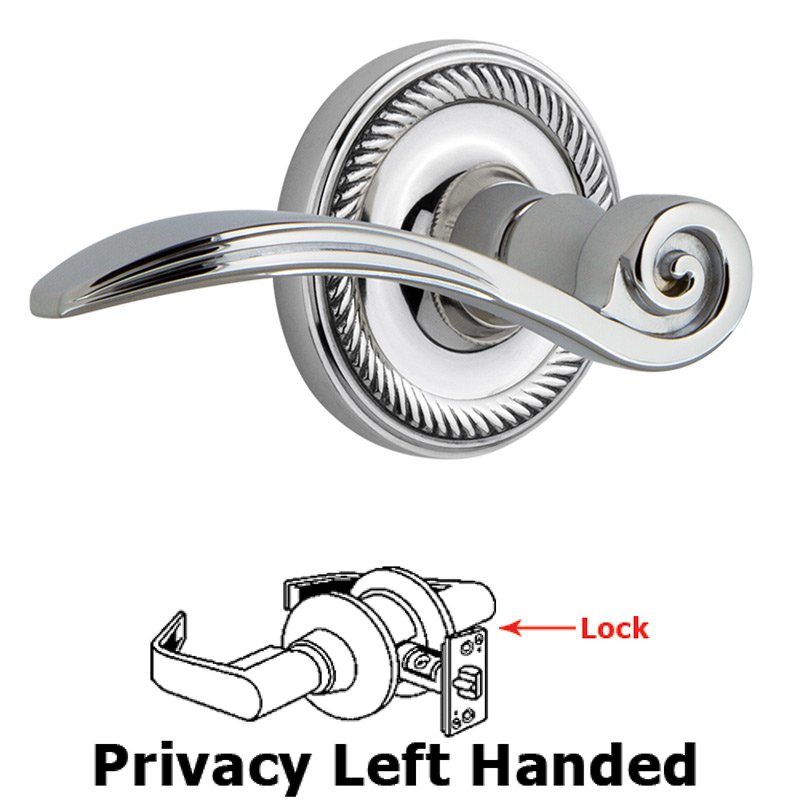 Rope Rose Privacy Left Handed Swan Lever in Bright Chrome