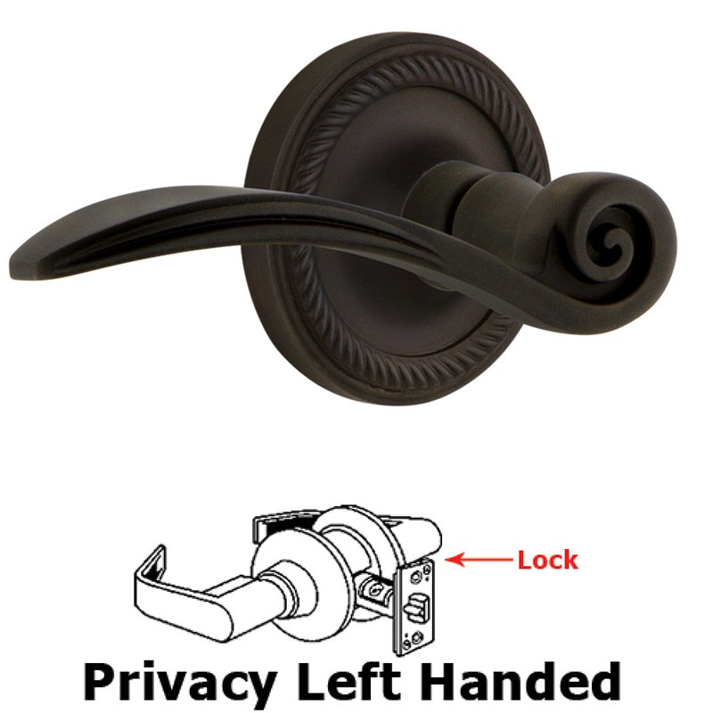 Rope Rose Privacy Left Handed Swan Lever in Oil-Rubbed Bronze