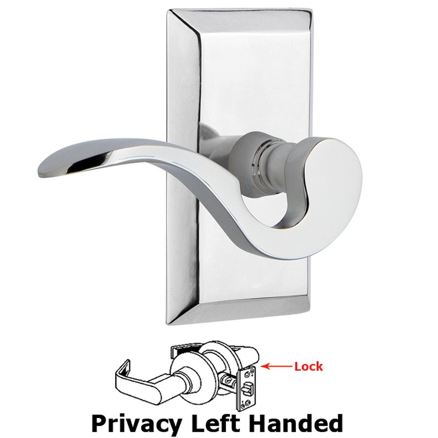 Studio Plate Privacy Left Handed Manor Lever in Bright Chrome