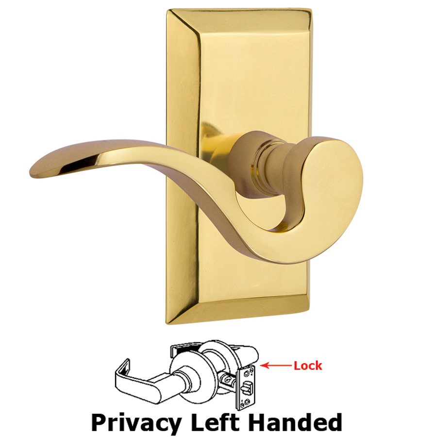 Studio Plate Privacy Left Handed Manor Lever in Polished Brass