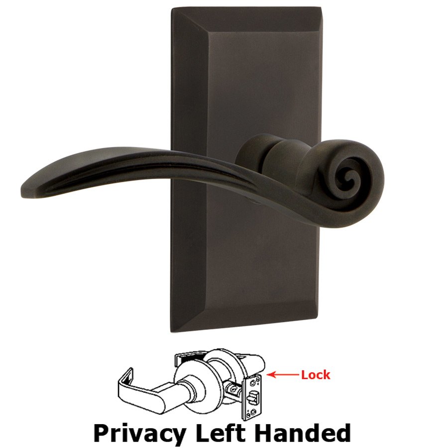 Studio Plate Privacy Left Handed Swan Lever in Oil-Rubbed Bronze