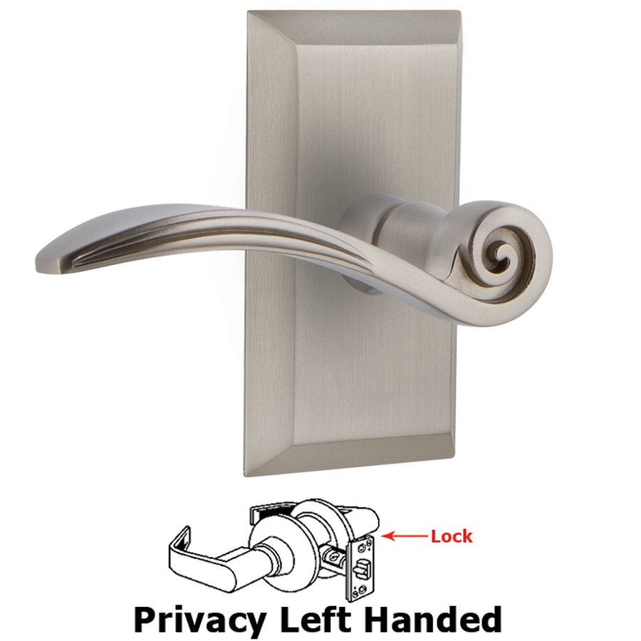 Studio Plate Privacy Left Handed Swan Lever in Satin Nickel