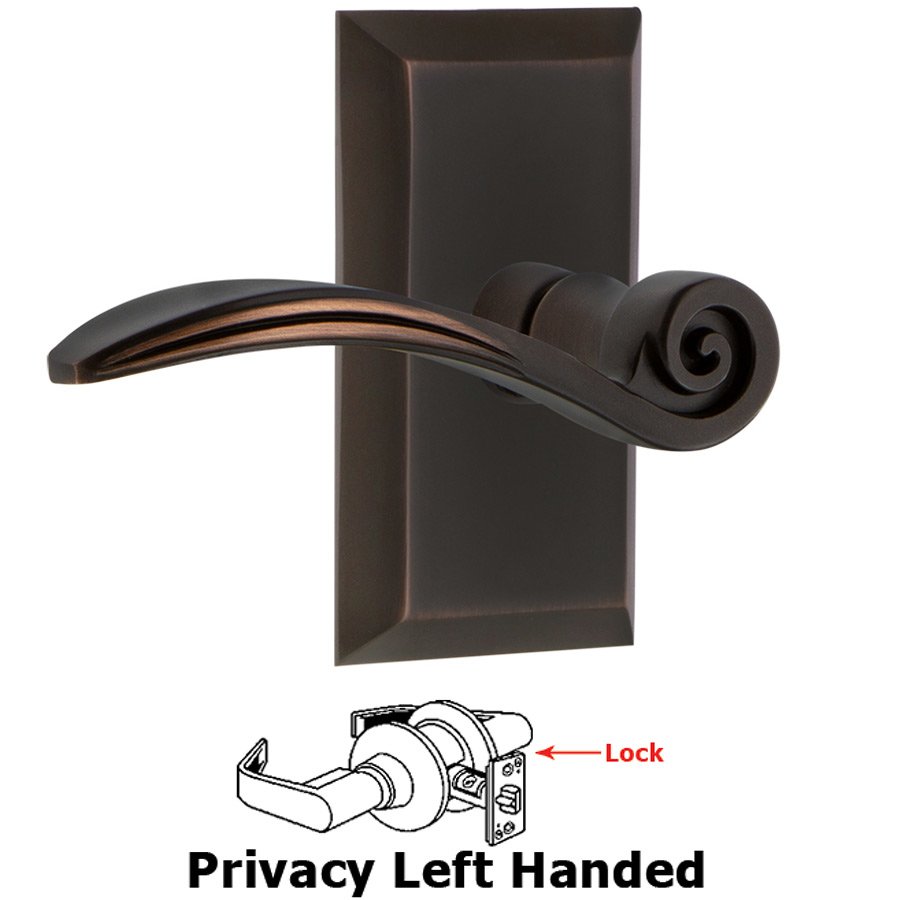 Studio Plate Privacy Left Handed Swan Lever in Timeless Bronze