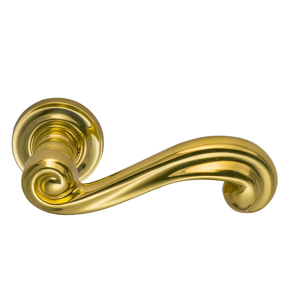 Right Handed Passage Traditions Wave Lever with Small Radial Rosette in Polished Brass Unlacquered