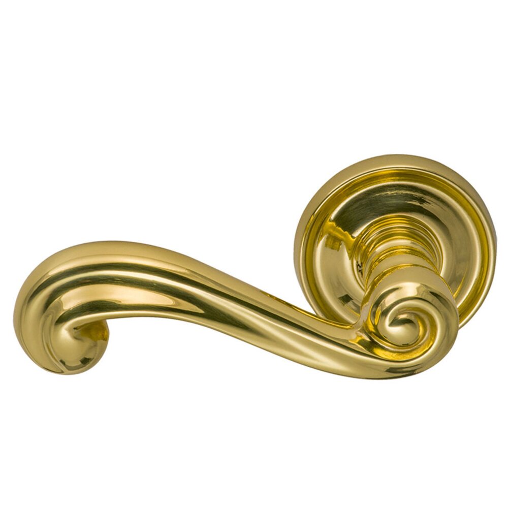 Left Handed Passage Traditions Wave Lever with Medium Radial Rosette in Polished Brass Lacquered