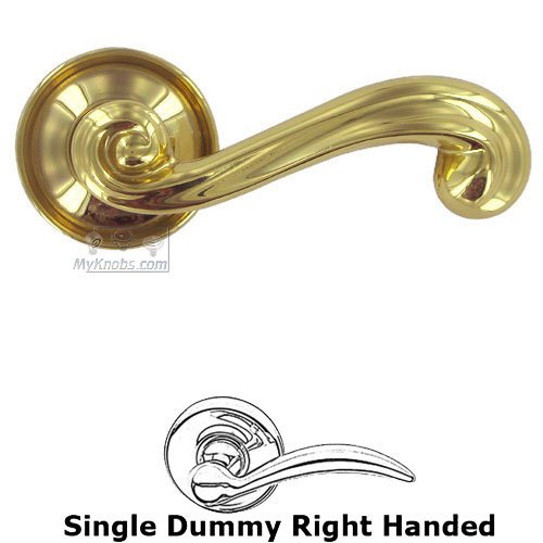 Right Handed Single Dummy Traditions Wave Lever with Medium Radial Rosette in Polished Brass Unlacquered
