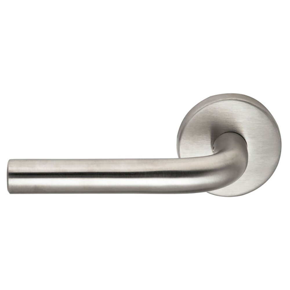 Passage Tube Left Handed Lever with Plain Rosette in Brushed Stainless Steel