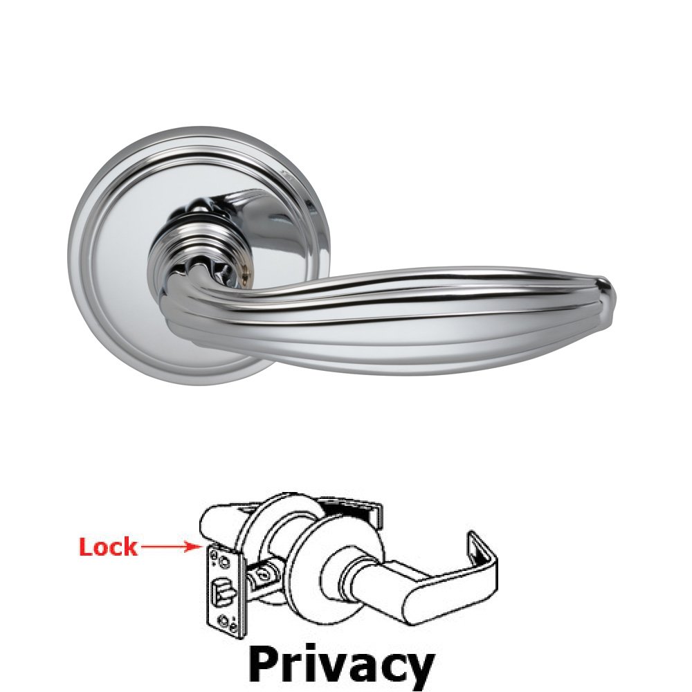 Privacy Traditions Scalloped Lever with Round Rosette in Polished Chrome