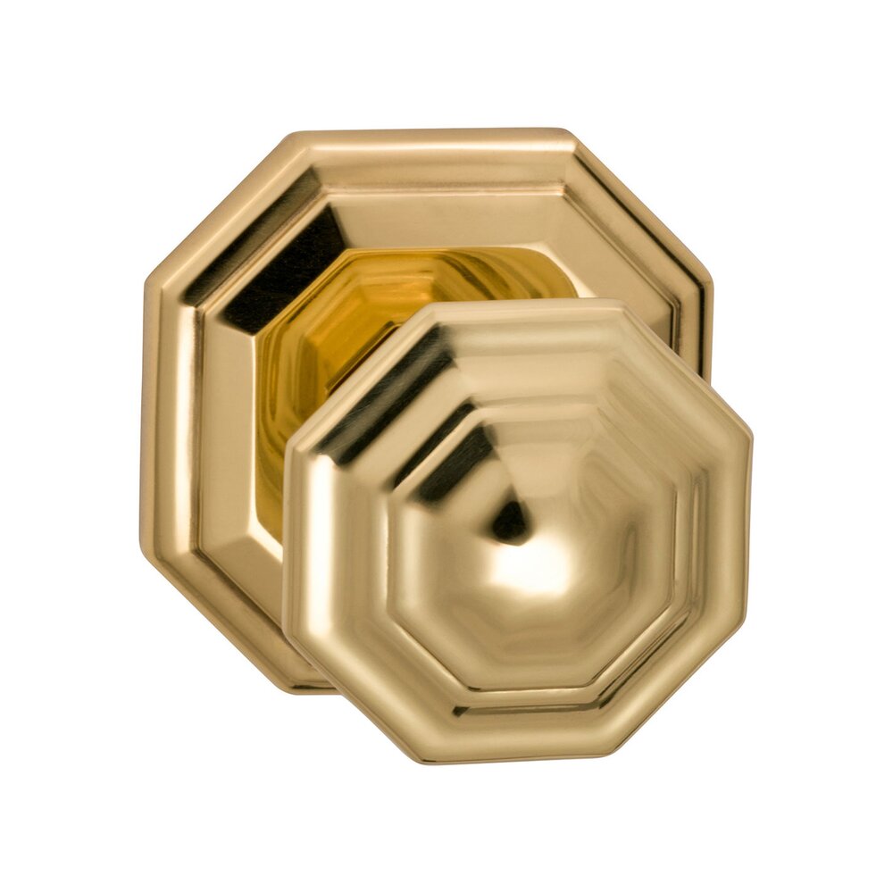 Privacy Traditions Octagon Knob with Octagon Rosette in Polished Brass Unlacquered