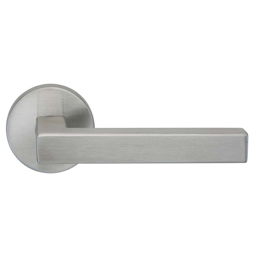 Single Dummy Square Right Handed Lever with Plain Rosette in Brushed Stainless Steel