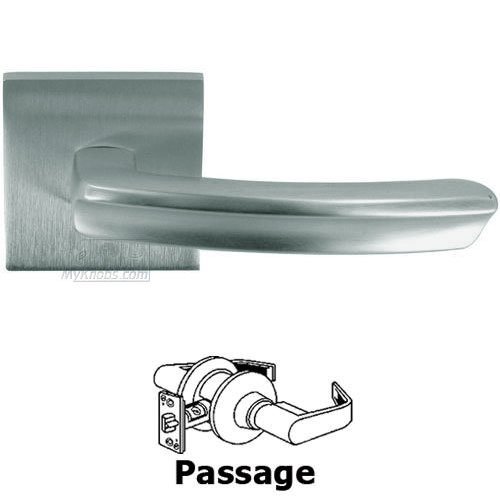 Passage Rectangle Ridge Lever with Square Rose in Satin Chrome