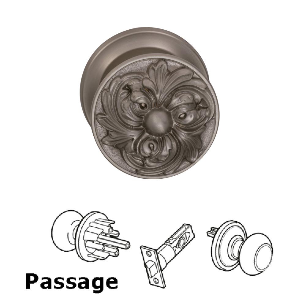 Passage Latchset Ornate Flower Knob with Radial Rosette in Satin Nickel Lacquered