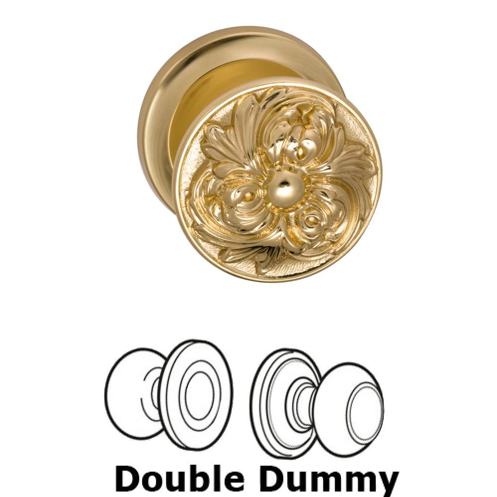Double Dummy Set Ornate Flower Knob with Radial Rosette in Polished Brass Lacquered