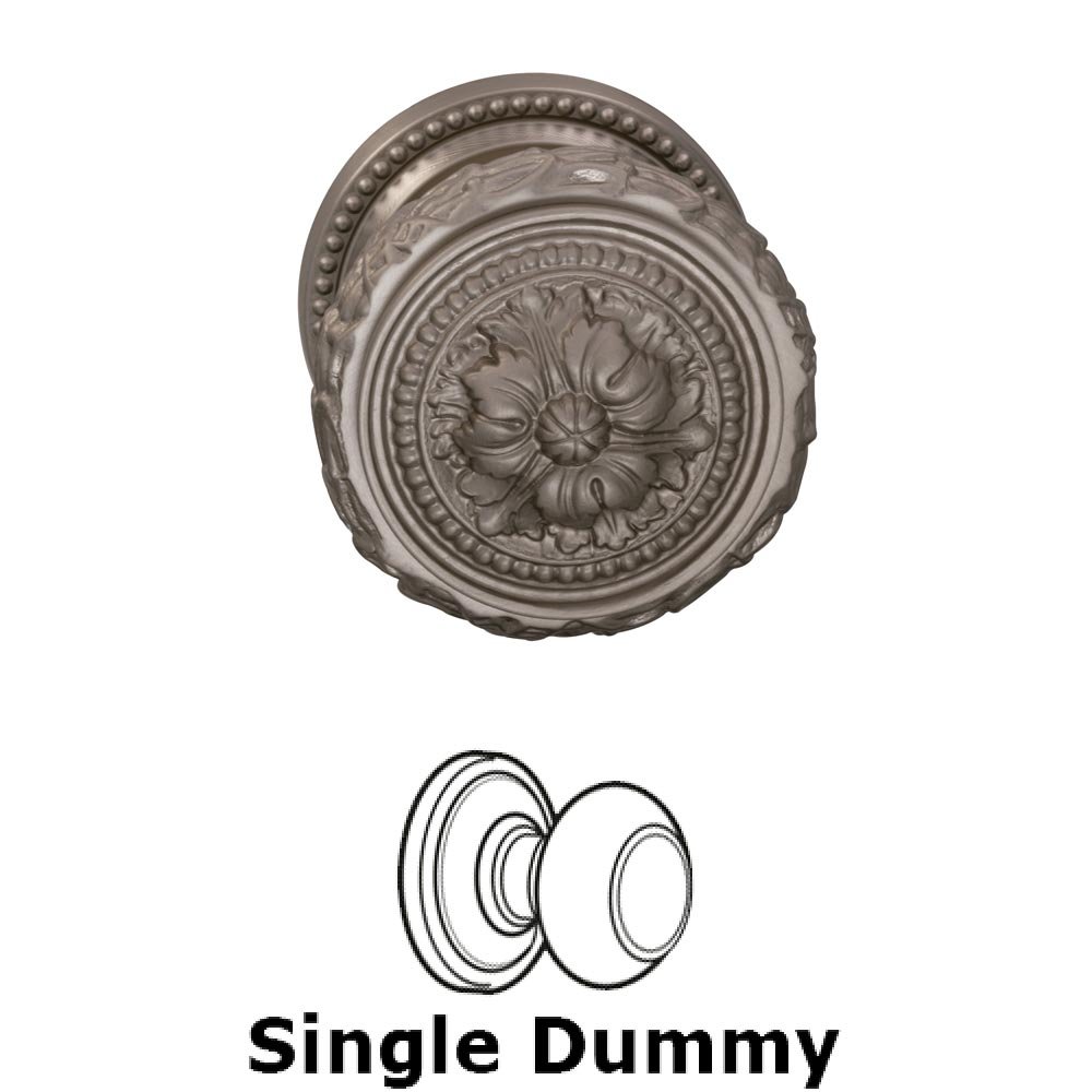 Single Dummy Ornate Flower Knob with Radial Rosette in Satin Nickel Lacquered