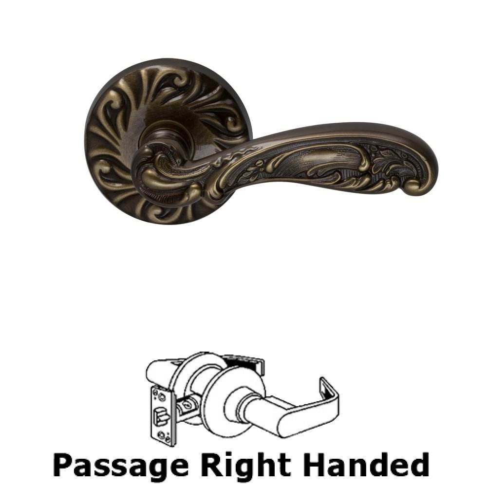 Passage Carved Right Handed Lever with Carved Rosette in Shaded Bronze Lacquered