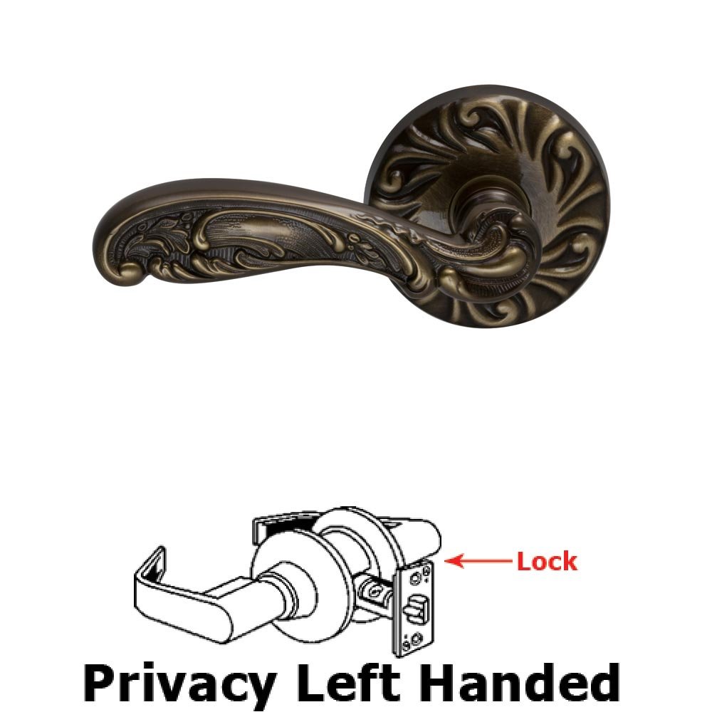 Privacy Carved Left Handed Lever with Carved Rosette in Shaded Bronze Lacquered