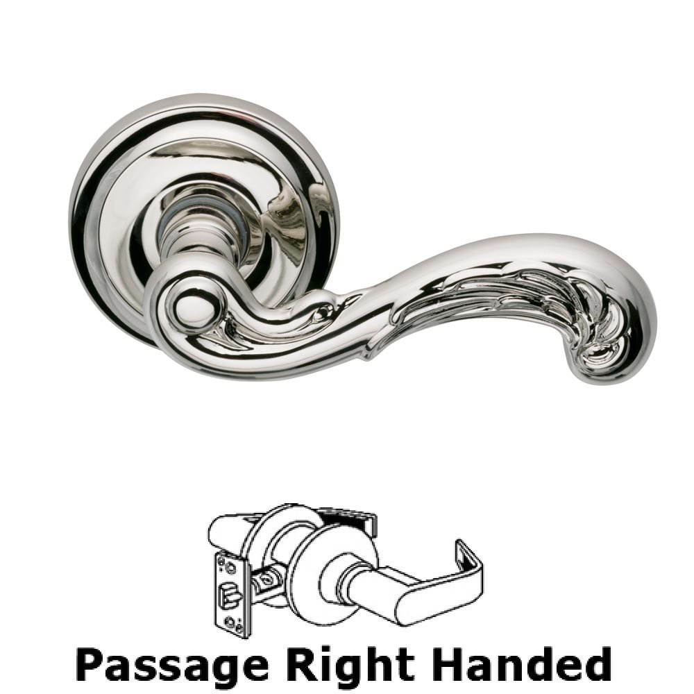 Passage Carved Wave Right Handed Lever with Radial Rosette in Polished Nickel Lacquered