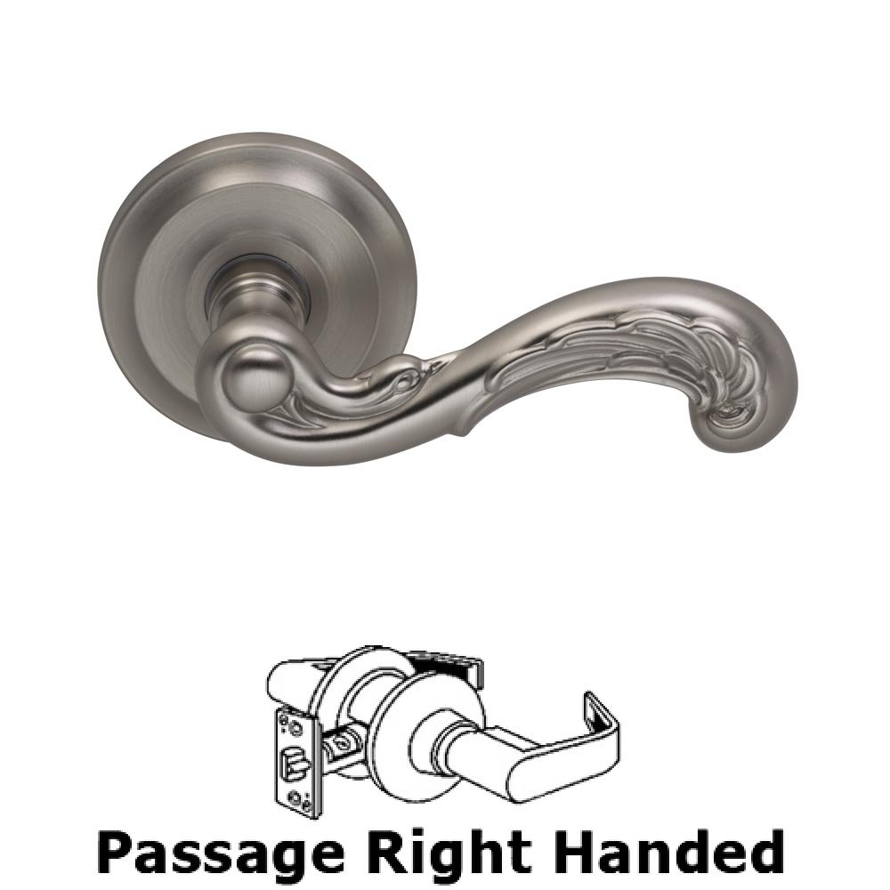 Passage Carved Wave Right Handed Lever with Radial Rosette in Satin Nickel Lacquered