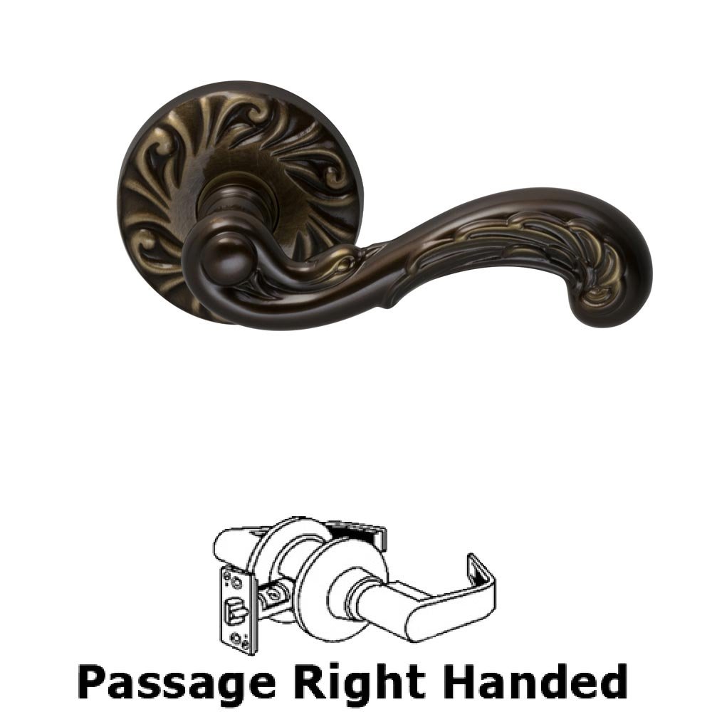 Passage Carved Wave Right Handed Lever with Carved Rosette in Shaded Bronze Lacquered