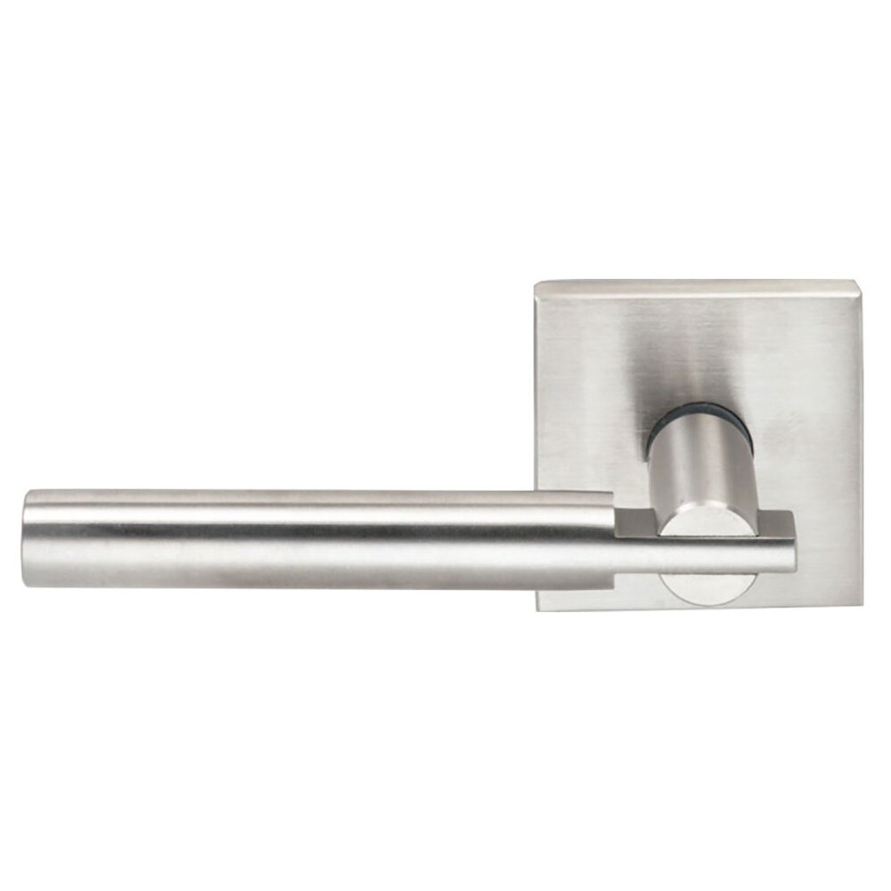 Left Handed Single Dummy Interlocking Lever with Square Rose in Brushed Stainless Steel