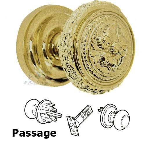 Passage Latchset Ornate Floral Edge Knob with Beaded Rosette in Max Brass