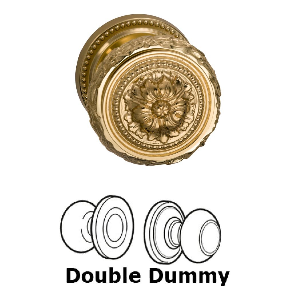 Double Dummy Set Ornate Floral Edge Knob with Beaded Rosette in Polished Brass Lacquered