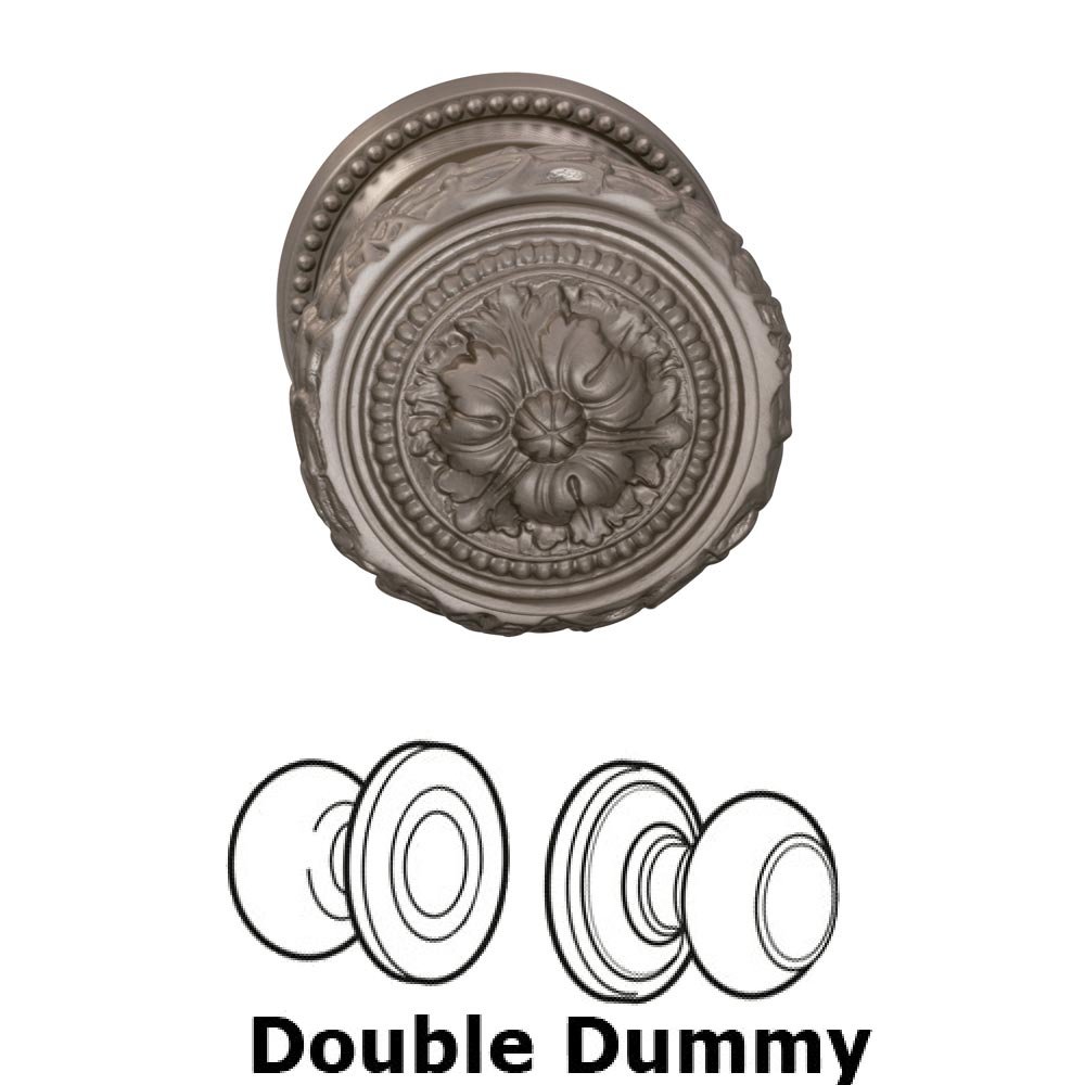 Double Dummy Set Ornate Floral Edge Knob with Beaded Rosette in Satin Nickel Lacquered