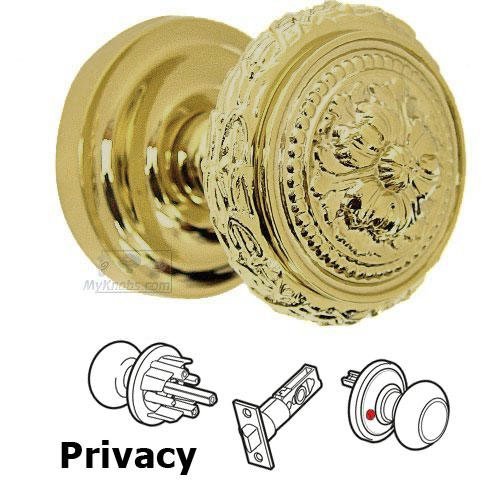 Privacy Latchset Ornate Floral Edge Knob with Beaded Rosette in Max Brass